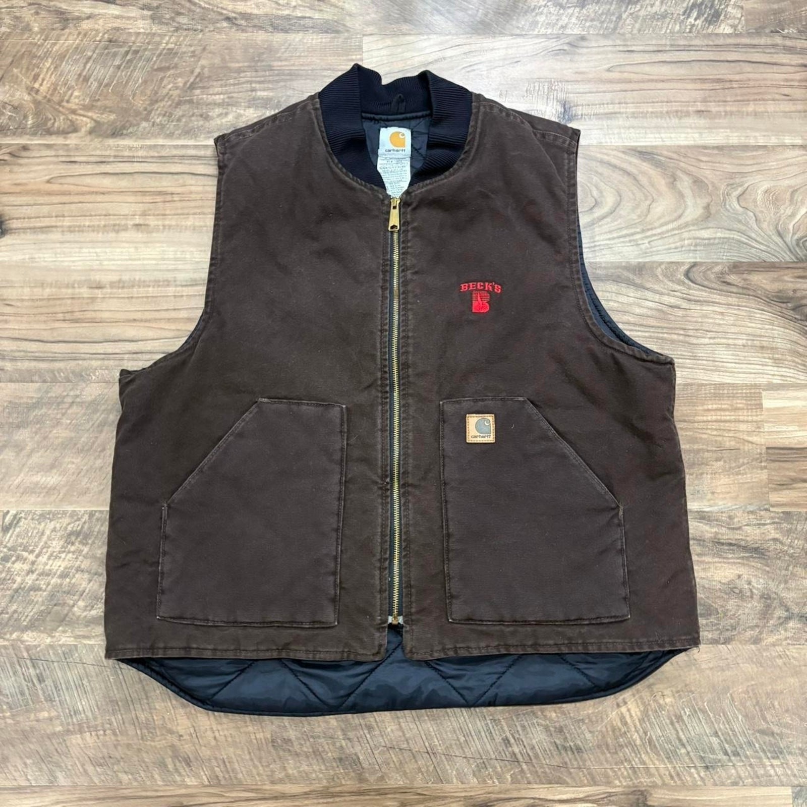 Vintage Y2k Carhartt V02 Dkb Chocolate Brown Workwear Vest 2000s Utility Xl